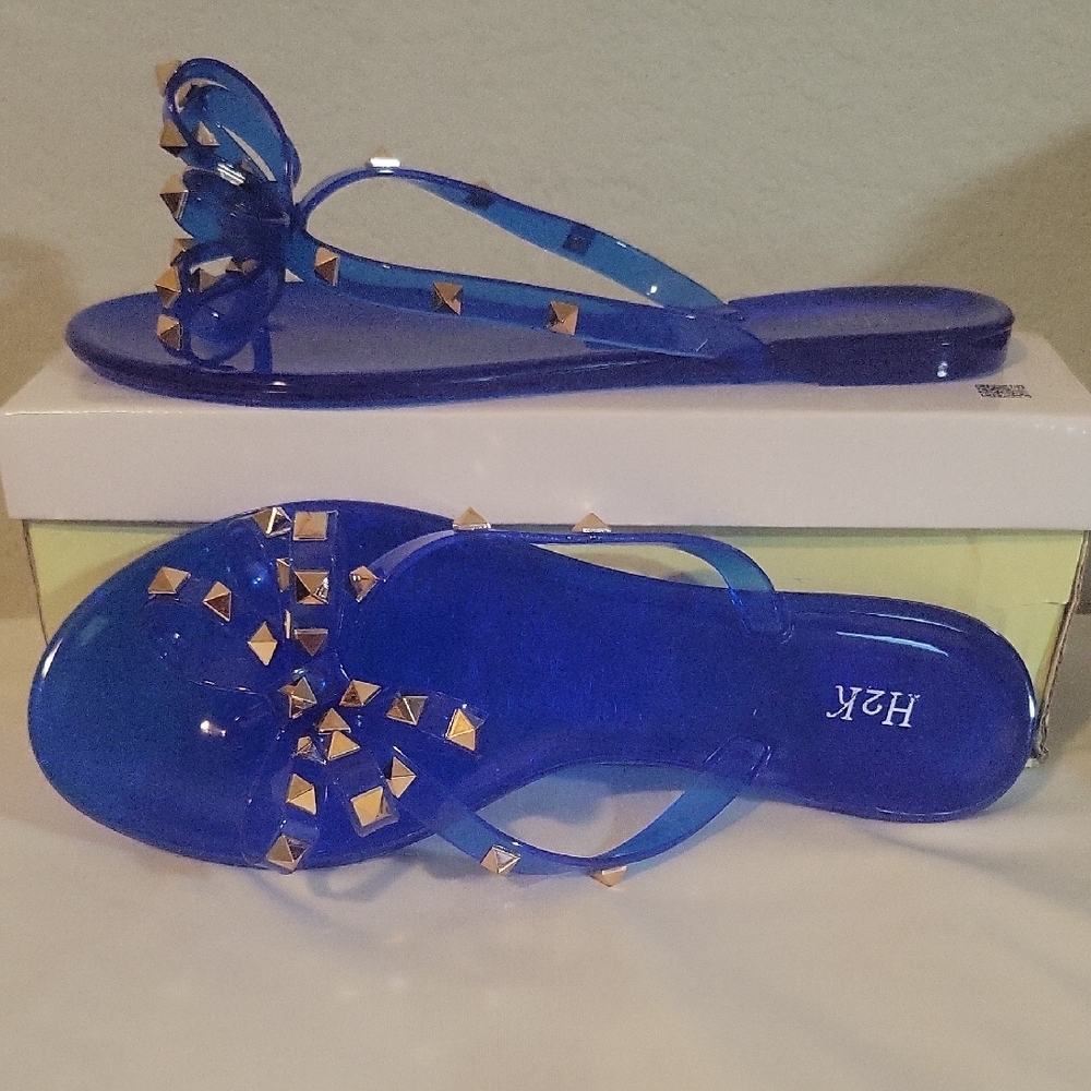 Vibrant Blue Studded Thong Sandals